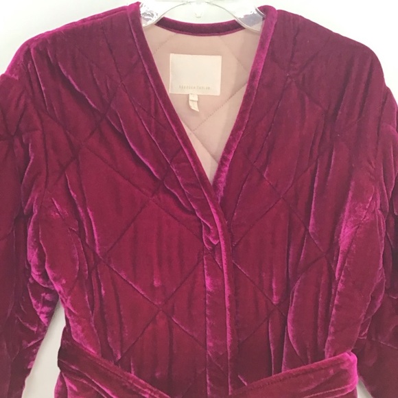 Rebecca Taylor Quilted Velvet Snap-Front Coat Jacket Cranberry Casual Size S - Picture 5 of 12